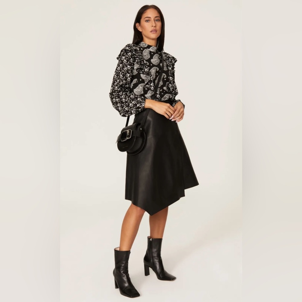 Ted Baker Blouse Paisley Waterfall Frill Top Black & white Ted Baker XS